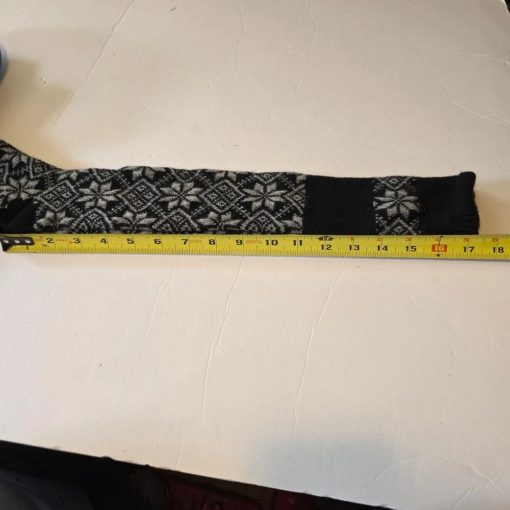 NEW Wool? Fair‎ Isle Socks Unisex One Size Black Gray Nordic Snowflake Knee High